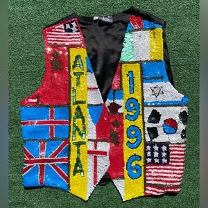 Rare Vintage 1996 Atlanta Sequined Olympics Flag Vest Women’s Size Medium